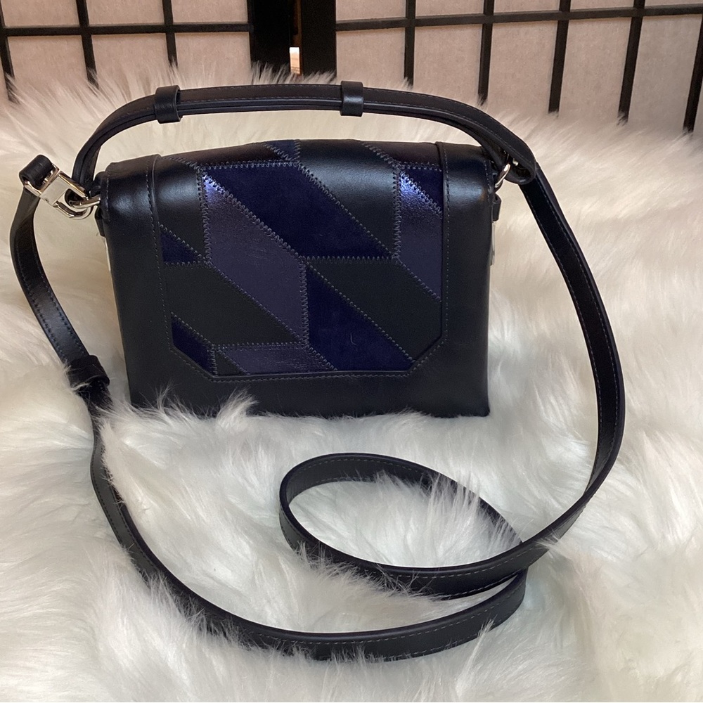 Stuart Weitzman Navy Blue Leather And Suede Patchwork Crossbody Purse - Picture 2 of 7